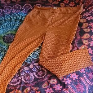 Unique Vintage Orange Plaid Skinny Pants